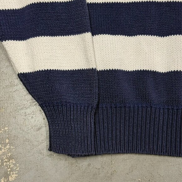 Faconnable Knit Sweater Striped Crewneck 100% Cotton Blue Pullover Small - Picture 4 of 7